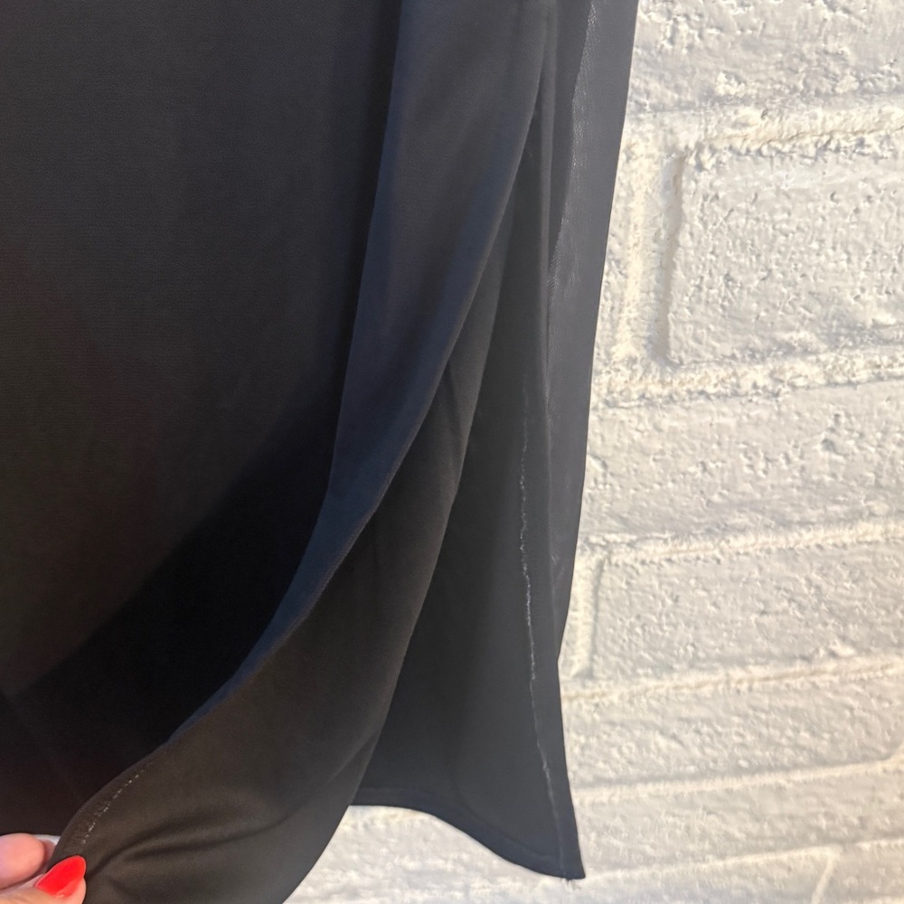 Almost Famous Black Satin Midi Dress Rose Print Slip Dress Side Slit M - Picture 4 of 5